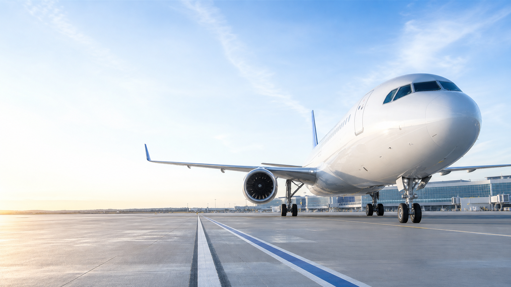 Commercial aircraft on a bright airport apron